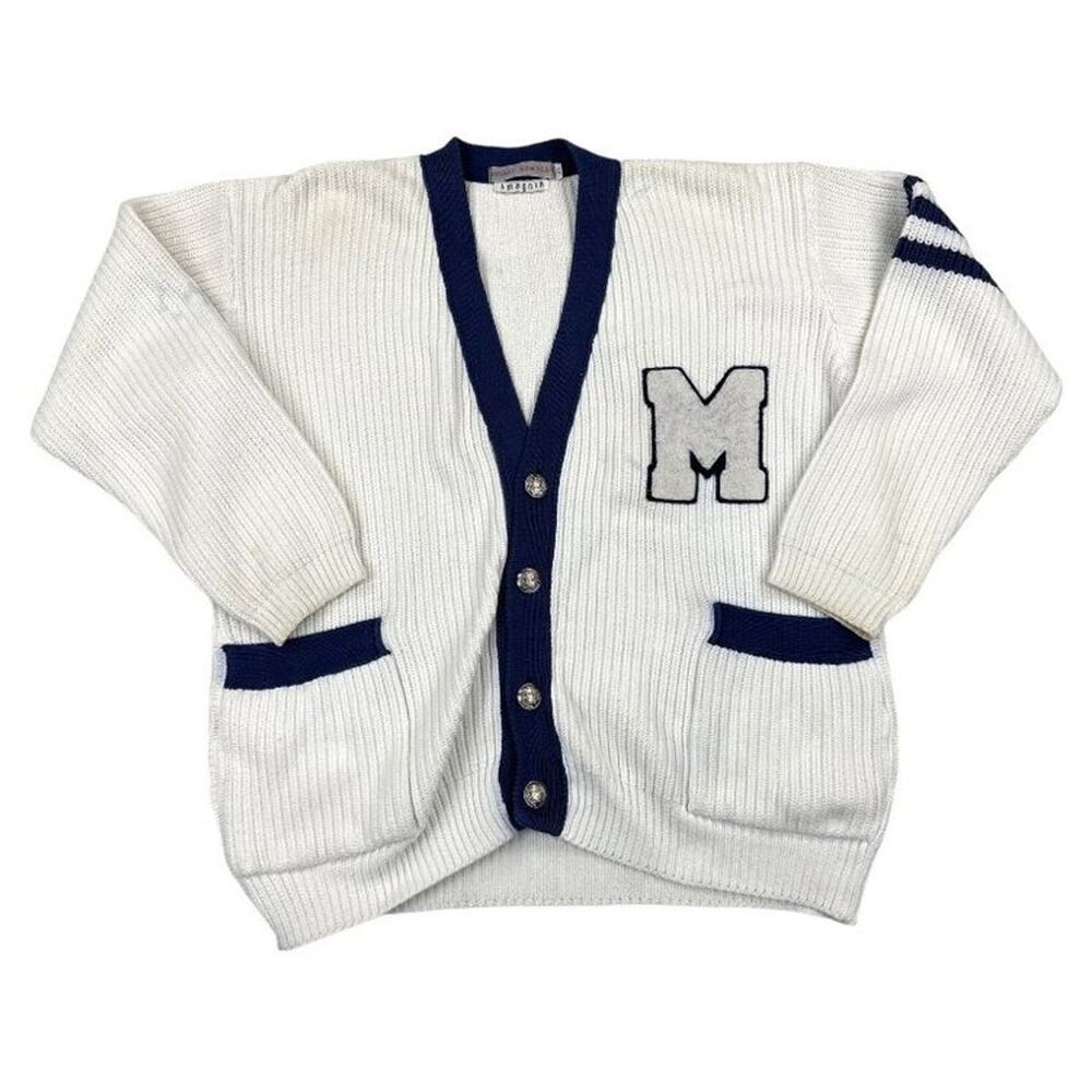 Stuart Membery- True Vintage Varsity Cardigan in White and Blue
